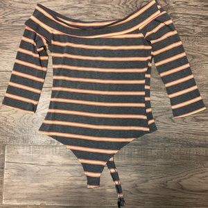 Striped Off The Shoulder Body Suit